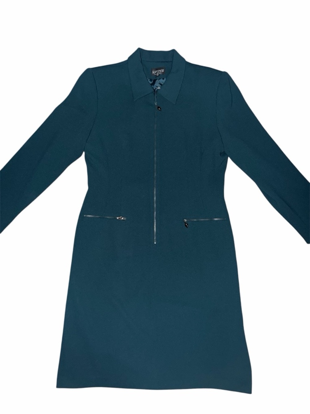 Kasper Teal Long-Sleeve Zip-Front Dress